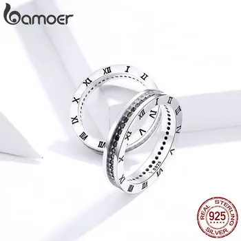 

bamoer GXR610 Real 925 Sterling Silver Ring Cherish Every Moment Ring Couple Rings Fine Jewelry Simple & Stylish OL Casual Style