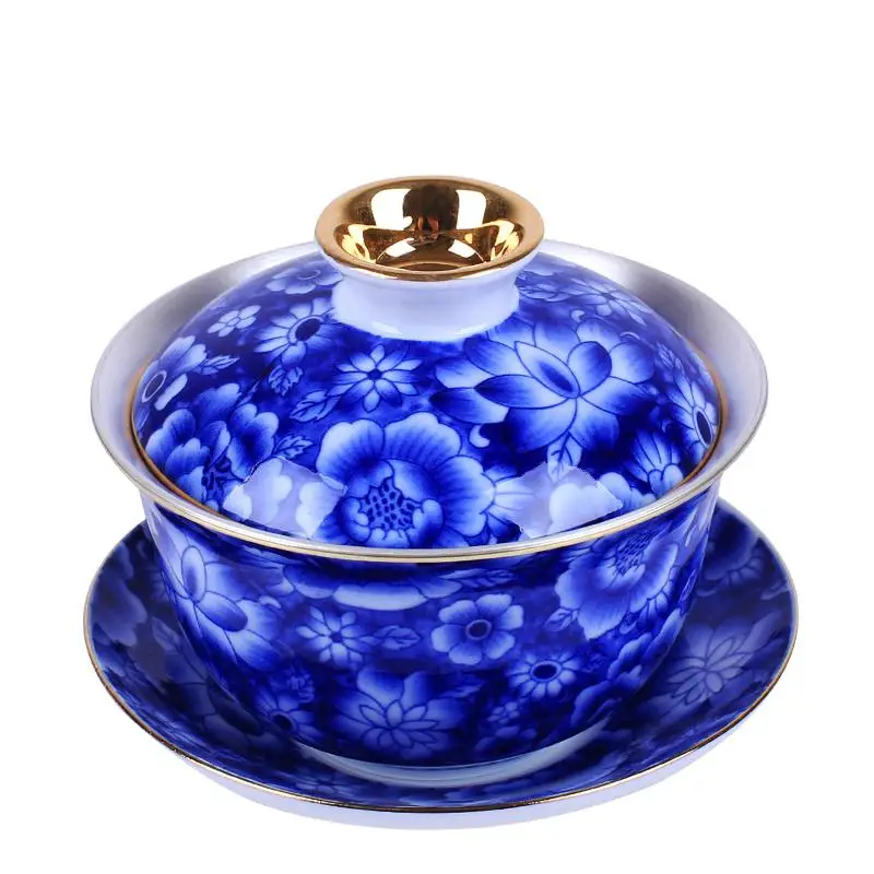 Цзиндэчжэнь синий и белый фарфор Серебряный набор для чаепития серебро 999 кунг-фу чайная чаша крышка чашка керамическая Серебряная сансай чайная чаша - Цвет: 120ML