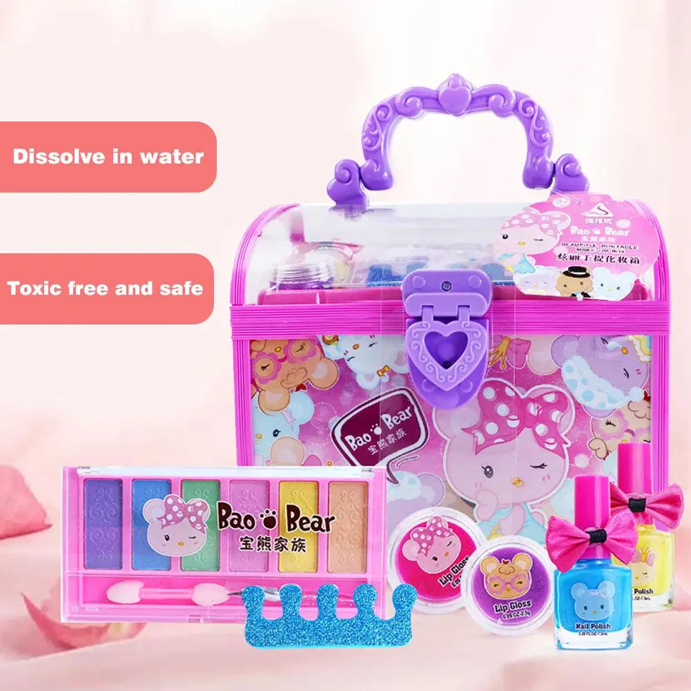 Kids Makeup Kit Girls Makeup Toys Set Pretend Play Toys Set For Girls Dressing Cosmetic Travel 5