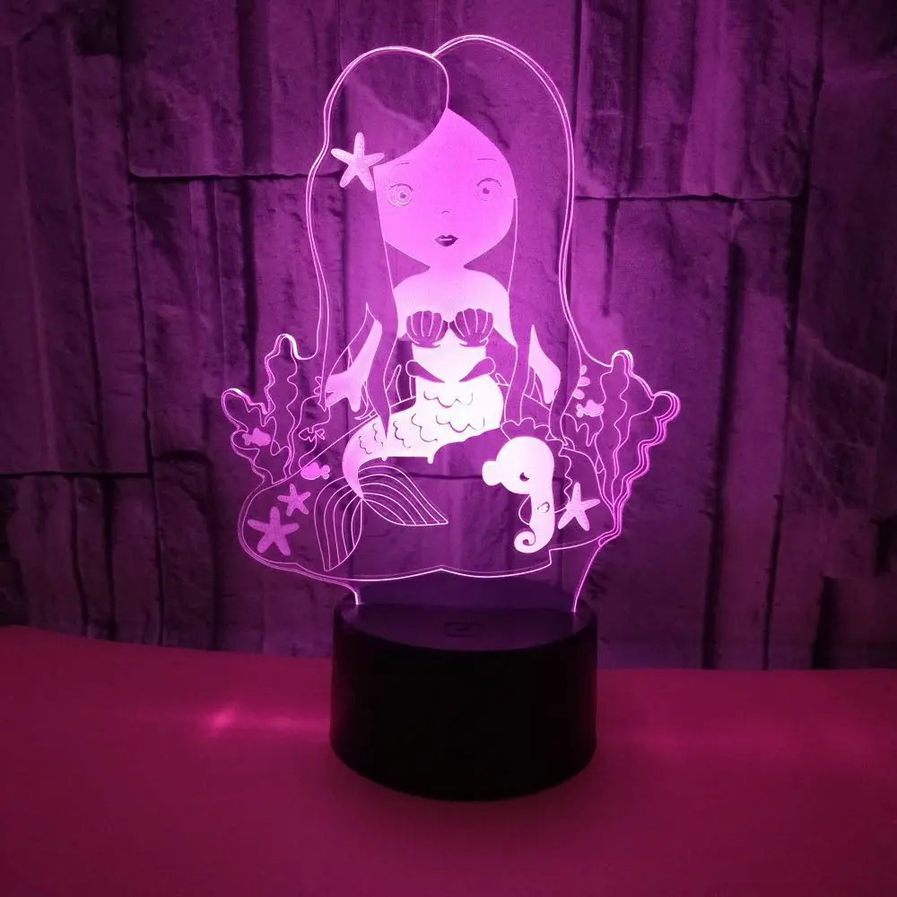 

Creative Mermaid 3D Night Lamp Gift 3D Remote Control Decorative Lights LED Touch Control Colorful Desktop Small Table Lamp