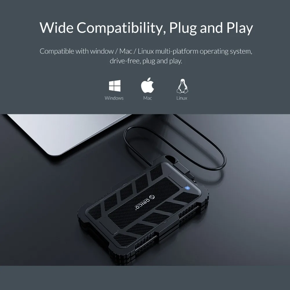 ORICO 2,5 дюймов USB3.0 HDD чехол для наружного водонепроницаемого ударопрочного пылезащитный тройной защиты с крюком жесткий диск коробка для HDD SSD