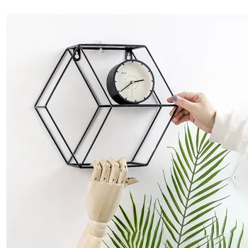 

Wall Shelf Simple Wrought Iron Hexagonal Living Room Bedroom Wall Decoration Storage Finishing Rack