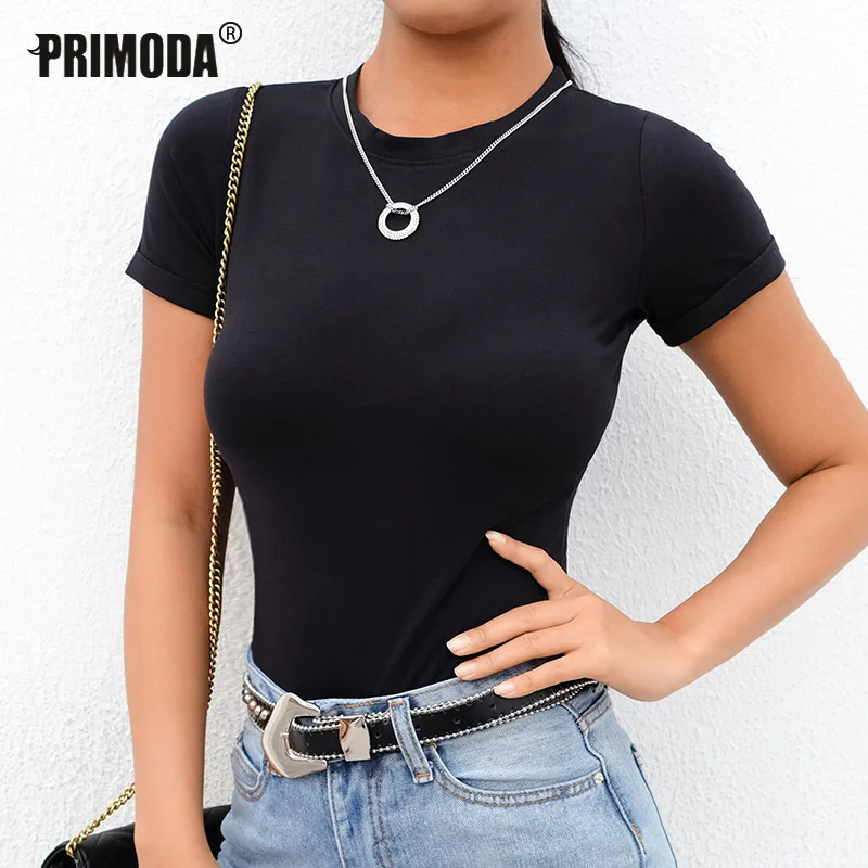 Summer Black White Bodysuits Women's Streetwear Casual Basic Shirts Tops Cotton Short Sleeve Rompers One-piece Bodysuit PR0006M |