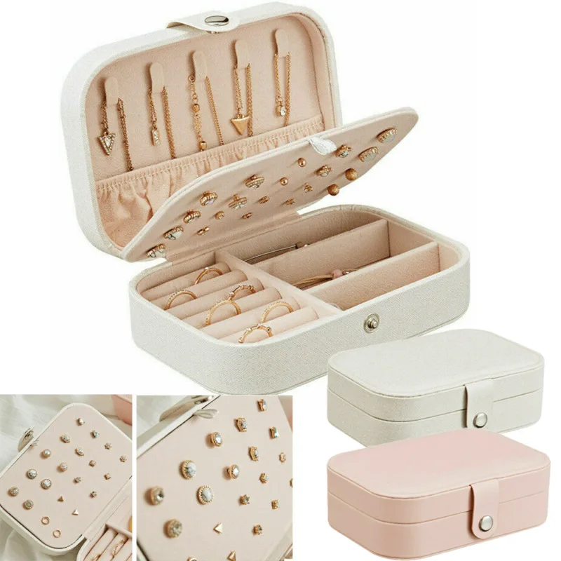 Korean Style Fresh And Simple Girl Earrings Plate Jewelry Box Protable Leather Earrings Ring Multi-function Jewelry Storage Box