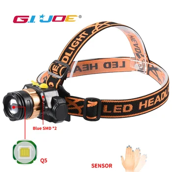 

GIJOE led headlamp built-in battery plastic sensor headlight waterproof rechargeable 2000LM Q5 bulb 4 modes zoom head light