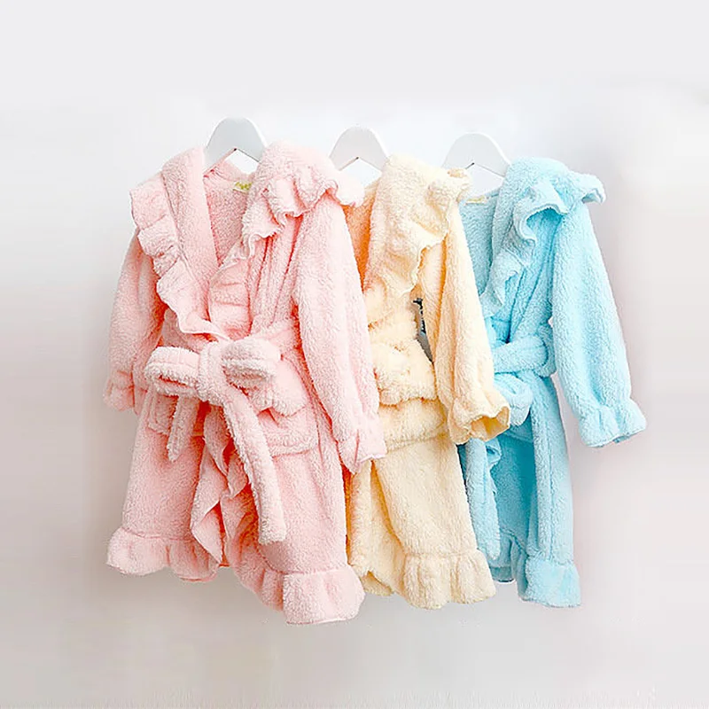 Toddler Baby Boys Girls Flannel Stringy Selvedge Bathrobe Children Sleepwear Hooded Bath Robes Night-robe Pajamas Kids' Clothes
