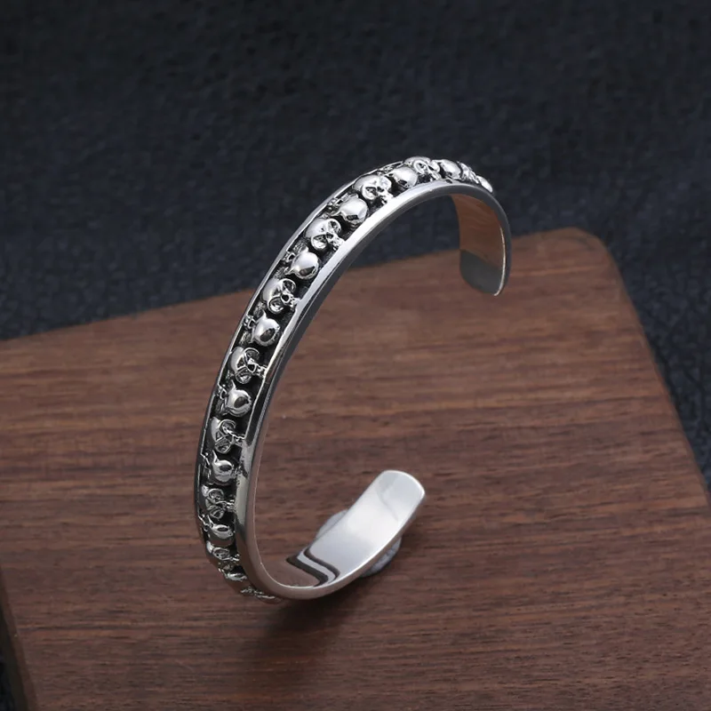 925 Sterling Silver Personality Bracelet Men And Women Thai Silver Creative Popular Skull Bracelet Street Hip Hop Style