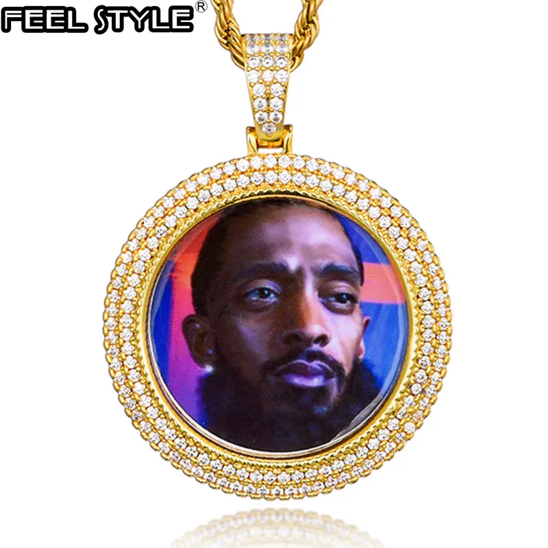 

Hip Hop Custom Made Photo Roundness Solid Back Iced Out Bling Cubic Zircon Personalized Necklace & Pendant For Men Jewelry