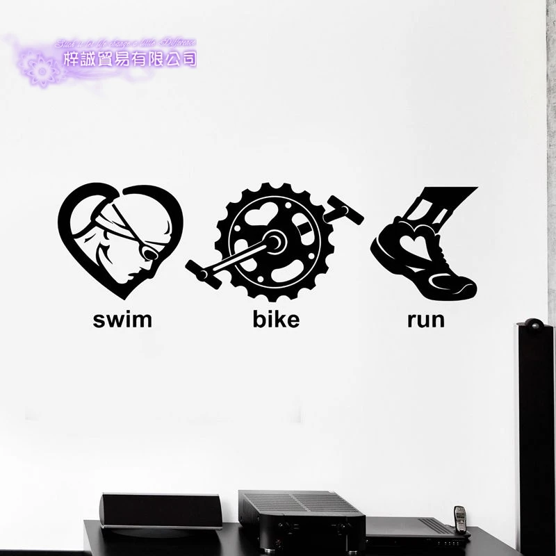 Triathlon Sticker Run Riding Swimmer Decal Swimming Posters Vinyl Wall Decals Pegatina Quadro Parede Decor Mural Swim Sticker