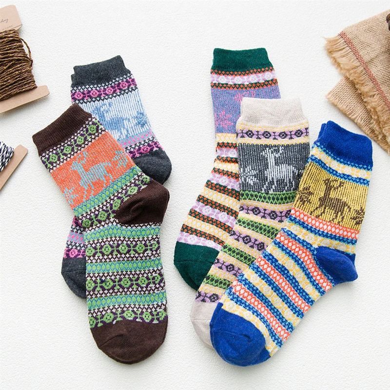 HSS/брендовые утепленные женские зимние носки теплые носки из шерсти кролика для девочек высококачественные хлопковые Повседневные носки в стиле Харадзюку в стиле ретро, 5 пар