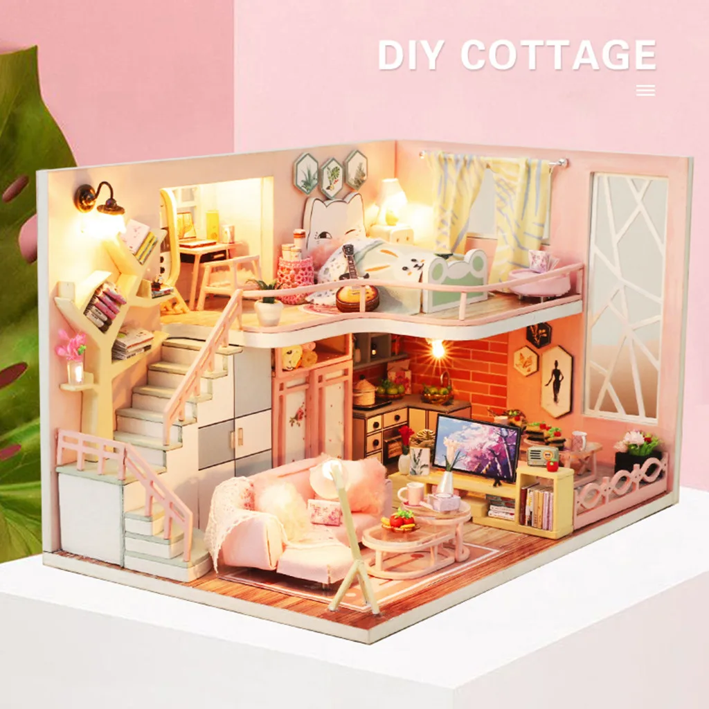 3D Деревянный DIY миниатюрный дом мебель светодиодный пазл украшение дома