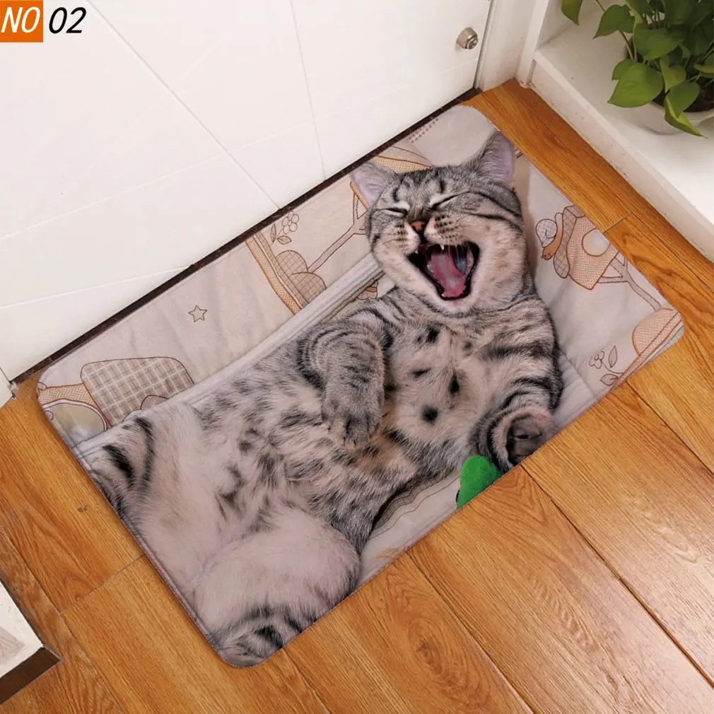 3D Kawaii Cat Print Добро пожаловать Коврики для спальни прихожей ковер Противоскользящий мягкий коврик для гостиной кухни - Цвет: Светло-зеленый
