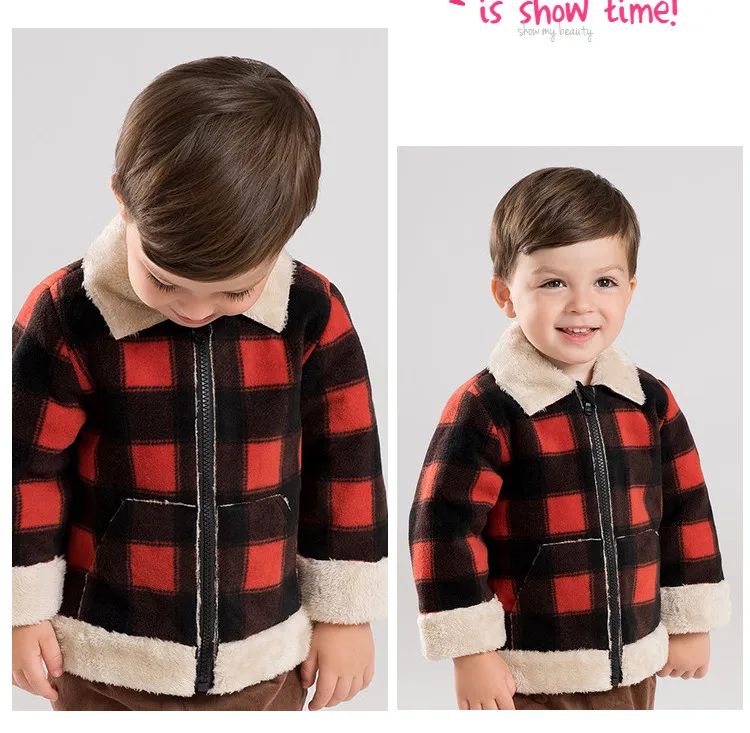 DBA10885 dave bella winter baby boys casual plaid zipper pockets coat children tops fashion infant toddler outerwear