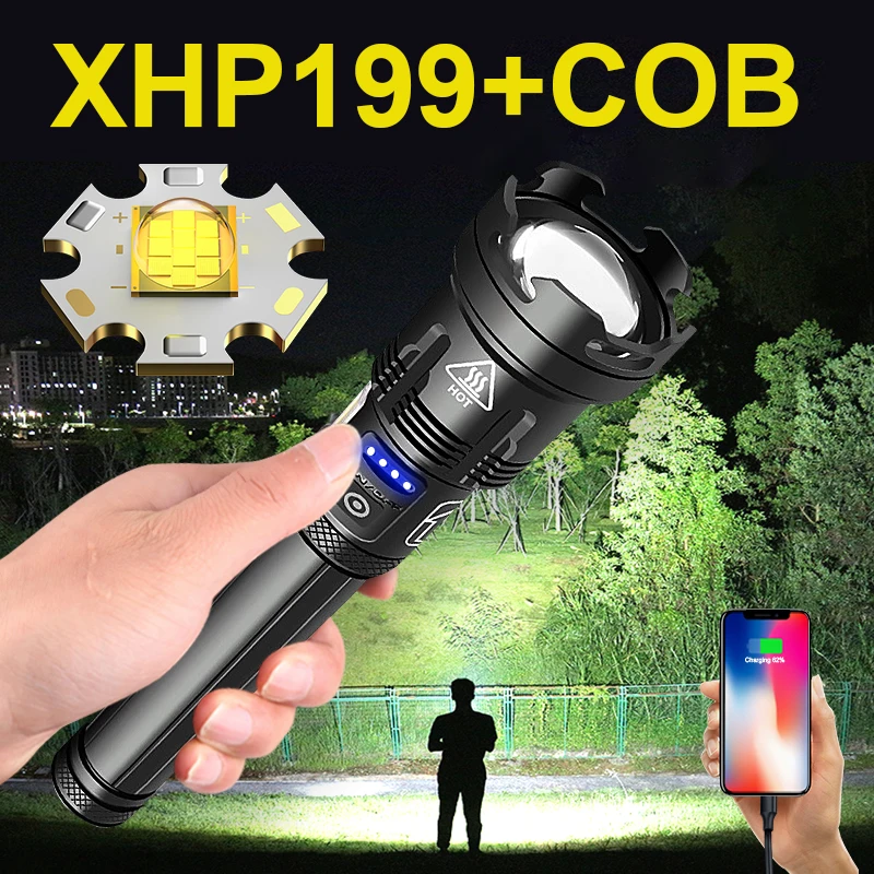 1000000 Lm Xhp199 Cob Flashlight 18650 Powerful Led Tactical Flashlight