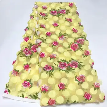 

NEW High quality 3D Leaf Embroidery guipure water Swiss African Chiffon cord soluble print lace Fabric for dress 5y/lot