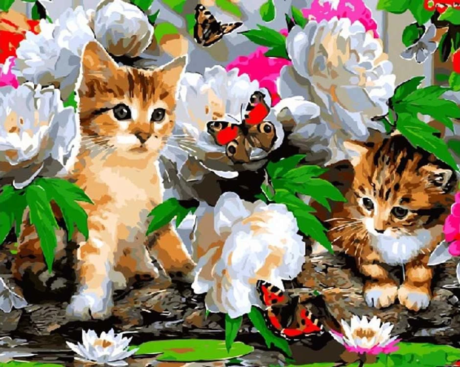 HUACAN картины по номерам кошка животные наборы для рисования холст ручная роспись DIY картина маслом цветок украшение дома искусство - Цвет: SZHC1-385