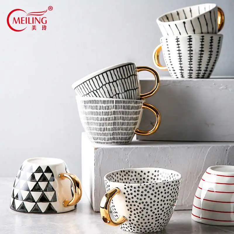 

Personalized Mugs Pottery Coffee Mug Gold Handgrip Handmade Travel Cup Collectible Drinkware Unique Gift For Coffee or Tea Lover