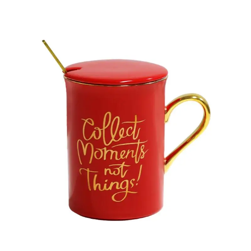 Керамическая кружка с крышкой "Collect moments not things", ложка из нержавеющей стали, чайная чашка