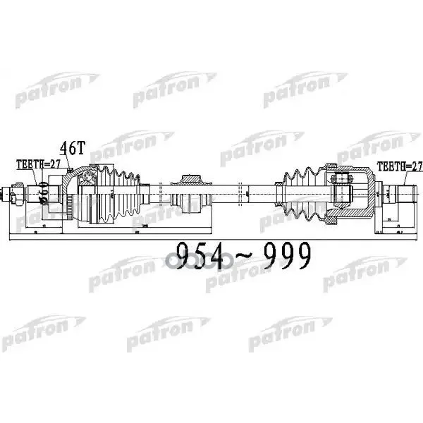 Полуось Передний Мост Справа 27x954x60x27 Abs:46t Hyundai Elantra [Jd] 07- I30 [Jd] 1,6 08- PATRON арт. PDS0493