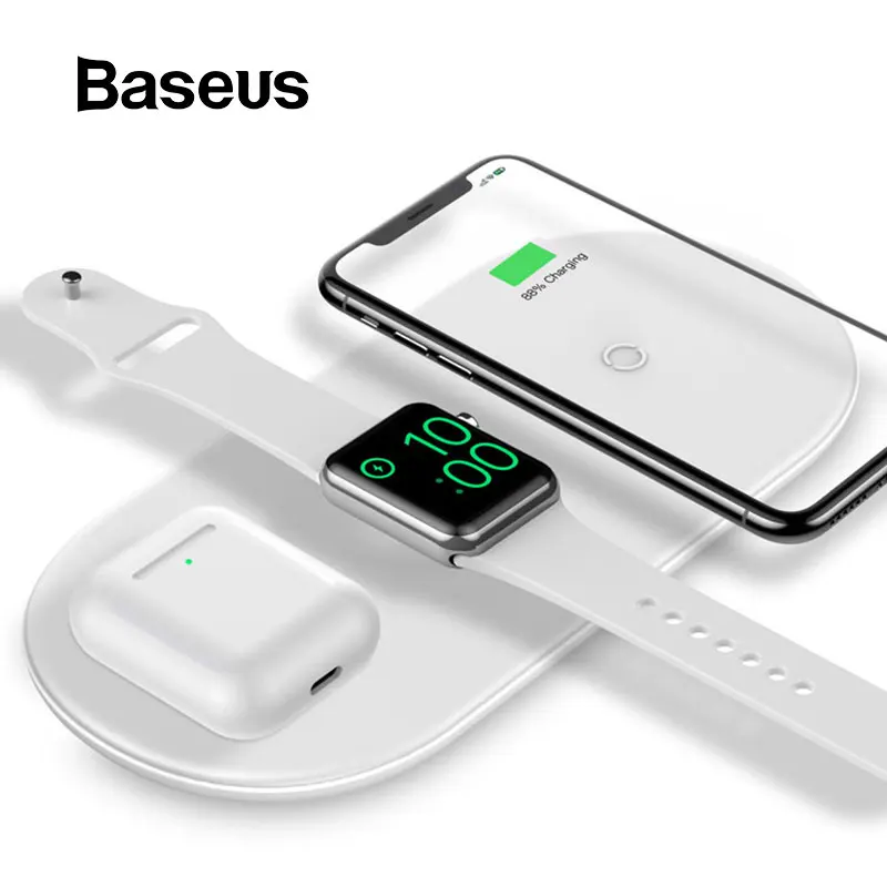 Baseus 3 в 1 Беспроводной Зарядное устройство для iPhone 8 Xs Max Xr Apple Watch 4/3/2/1 Airpods быстро Беспроводной зарядного устройства рожден для Apple вентиляторы - изображение