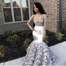 Эротичное апплике кружево Русалка отделка бисером платья для выпускного вечера винтажные оборки Совок со шлейфом с длинным рукавом вечернее платье