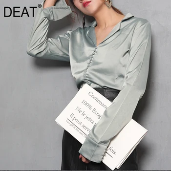 

DEAT 2020 new spring and summer fashion women turn-down collar flare sleeves stain single breasted OL shirt female blouse WE1611