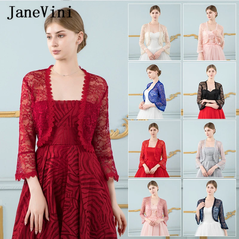 

JaneVini 2019 New Fashion Summer Burgundy Lace Bolero Bridal Shawls and Wraps Wedding Cape Jackets for Evening Party Accessories