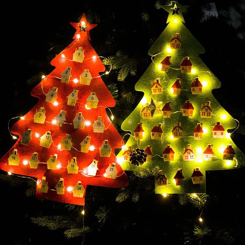 

Christmas Advent Calendar Christmas Tree Pattern With LED Light Wall Window Christmas Decor Xmas Gift Party Supply