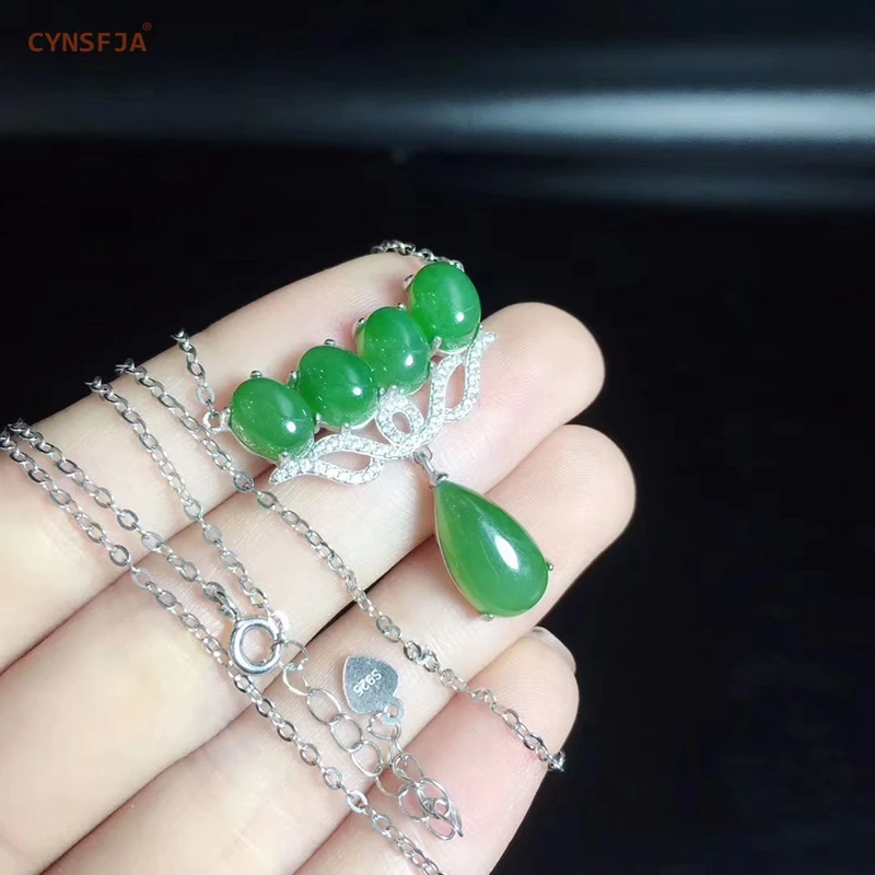 CYNSFJA Реал Certified(Hetian) нефрита Jade Jasper 925 пробы Серебряное кольцо ювелирные украшения зеленый нефритовый кулон высокое качество лучшие подарки