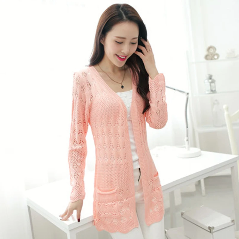 Thin Knit Cardigan Women's Sweater 2019 New Autunmn Jacket Long Cutout Pink Women Loose Outer Strap cardigan feminino |