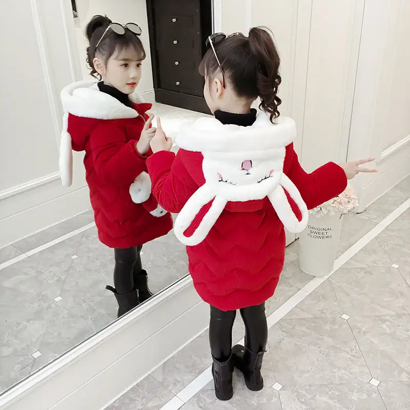 Girls Down Jackets Boys Outdoor Warm Clothing Boy Thick Coats Windproof Children's Winter Jackets Kids Cartoon Winter Outerwear - Цвет: bunny-red