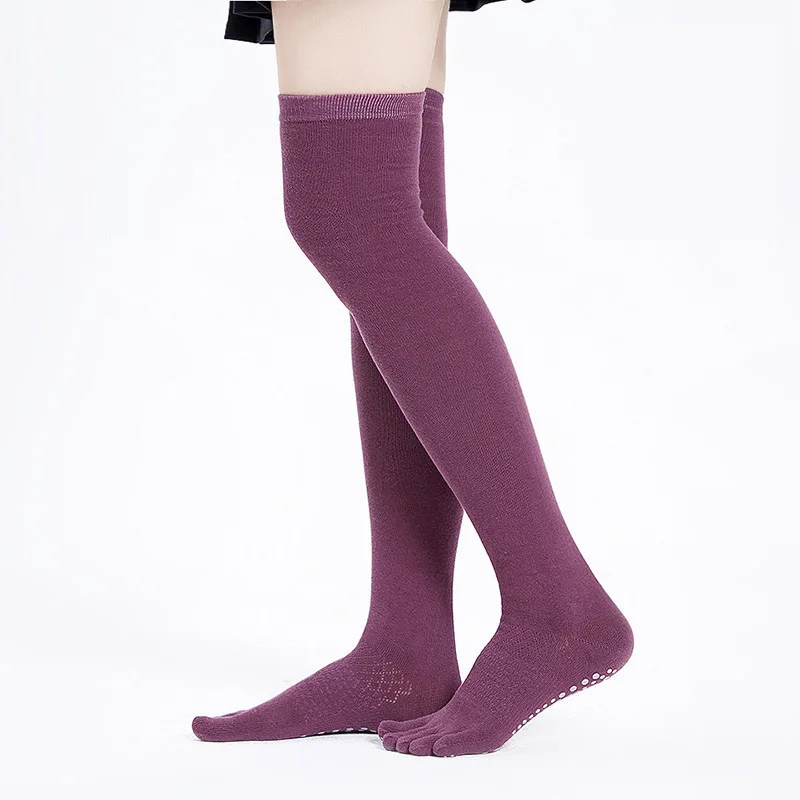 Длинные Хлопковые женские носки с пятью пальцами; нескользящие женские носки до колена; нескользящие носки с узором в горошек; женские носки с пятью пальцами