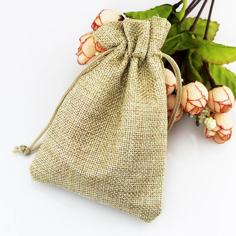 

50pcs/lot 10x14cm Natural Jute Bags Small Drawstring Gift Bag Linen Storage Bags Party Favor Bracelet Jewelry Packaging Bags