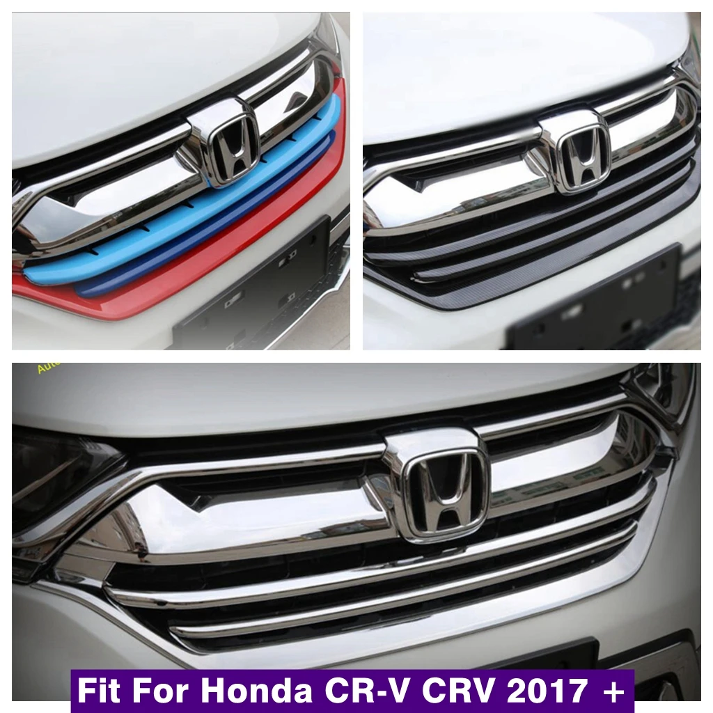 

Передняя решетка для капота автомобиля, средняя решетка, горизонтальная отделка, Стайлинг для Honda CRV CR-V 2017-2019, триколор/хром/углеродное волок...