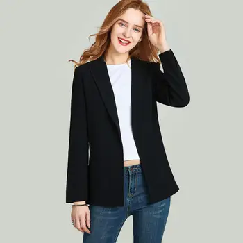 

HAVVA women’s closure collar shoulder pad black suit jacket with detachable belt spring autumn fashion female coat W4208