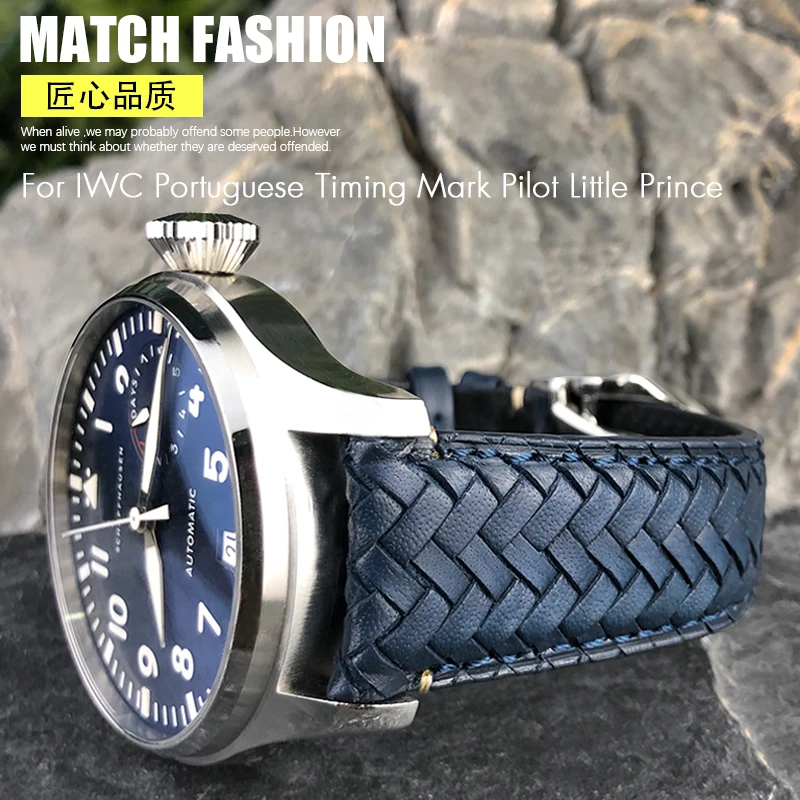 

22mm 20mm 21mm Cowhide Woven Watchband Fit for IWC Portugieser Pilot's Watches Portofino IW5007 Blue Soft Leather Watch Strap