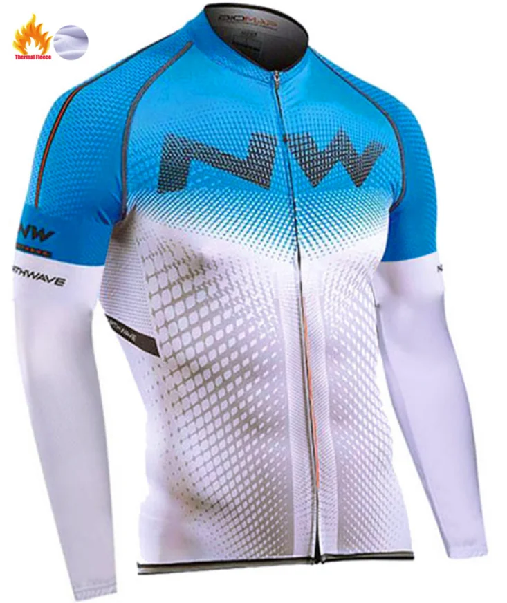 NW Мужская футболка с длинным рукавом для велоспорта, комплект с нагрудником для велоспорта, одежда для горного велосипеда, быстросохнущая трикотажная сушилка - Цвет: Fleece top