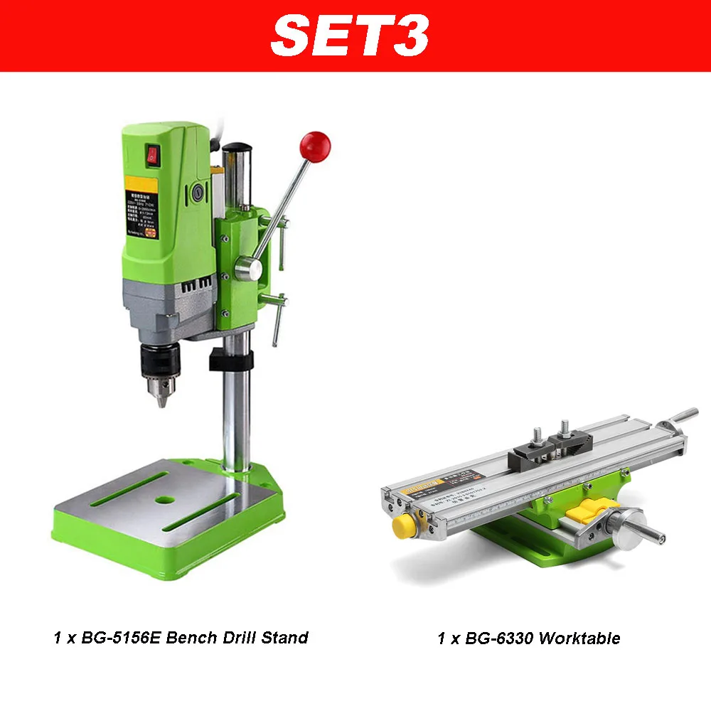 ALLSOME 710 Вт BG-5156E настольная дрель Стенд мини электрическая скамья сверлильный станок тиски мини точный фрезерный станок Рабочий стол - Цвет: SET3