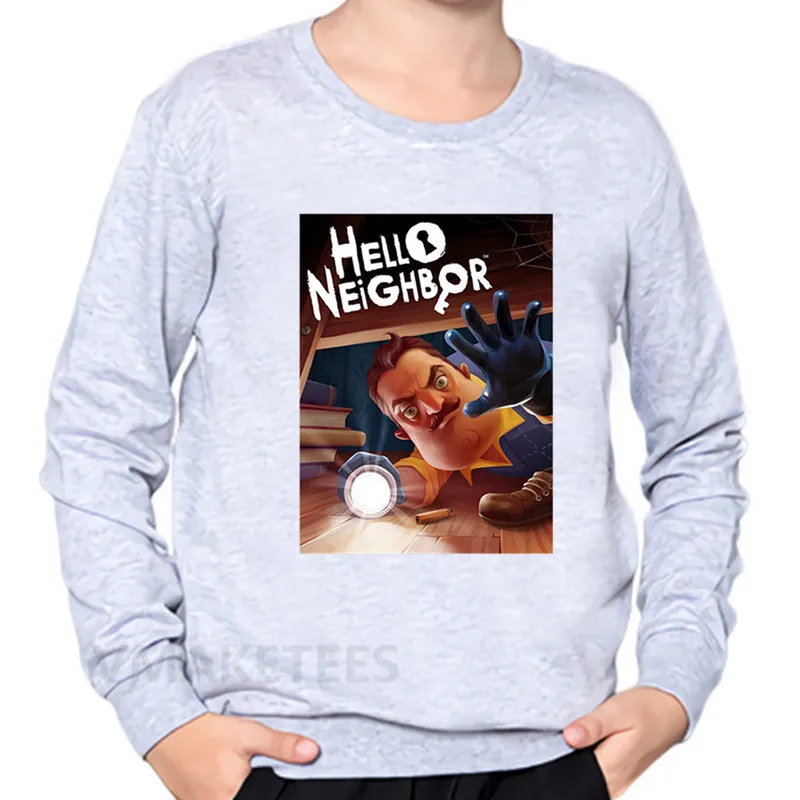 Веселая детская игра, толстовки с героями мультфильмов «Hello neigher» хлопковая толстовка для мальчиков и девочек детские осенние Топы, одежда для малышей KYT5225