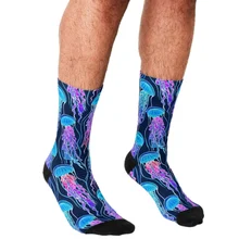 

Funny Men's socks Luminescent Rainbow Blue Pattern Printed hip hop Men Happy Socks cute boys street style Crazy Socks for men