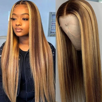

Highlight Wig Human Hair Lace Wigs Ombre Straight 28 30 Inch Wig Honey Blonde 13x1 Hd Full Highlight Lace Front Human Hair Wigs