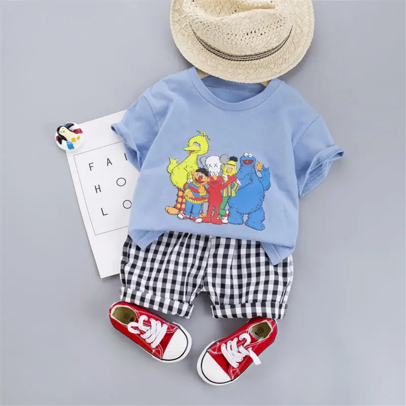 Bebê da Menina do Menino Roupas de Verão Padrão dos Desenhos Ternos do Esporte Infantil Animados Camisa Shorts 2 Pçs - Sets Criança Algodão Traje Crianças Moda t 9 High Quality Mamãe e Bebê
