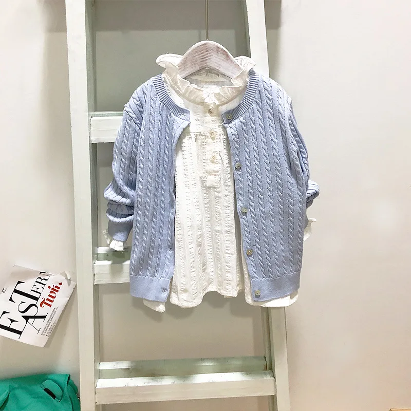 

CHILDREN'S Cardigan Autumn 2019 New Style Girls Cotton Thread Linen Flower Color Sweater Korean-style Solid Color Thin Cardigan