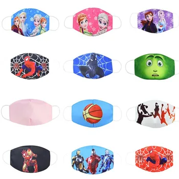 

2020 Boy Hero Cotton Face Mouth Mask Kids Cartoon Spiderman Ice Princess Printed Girls Dustproof Cover Anti Dust Mouth-Muffle