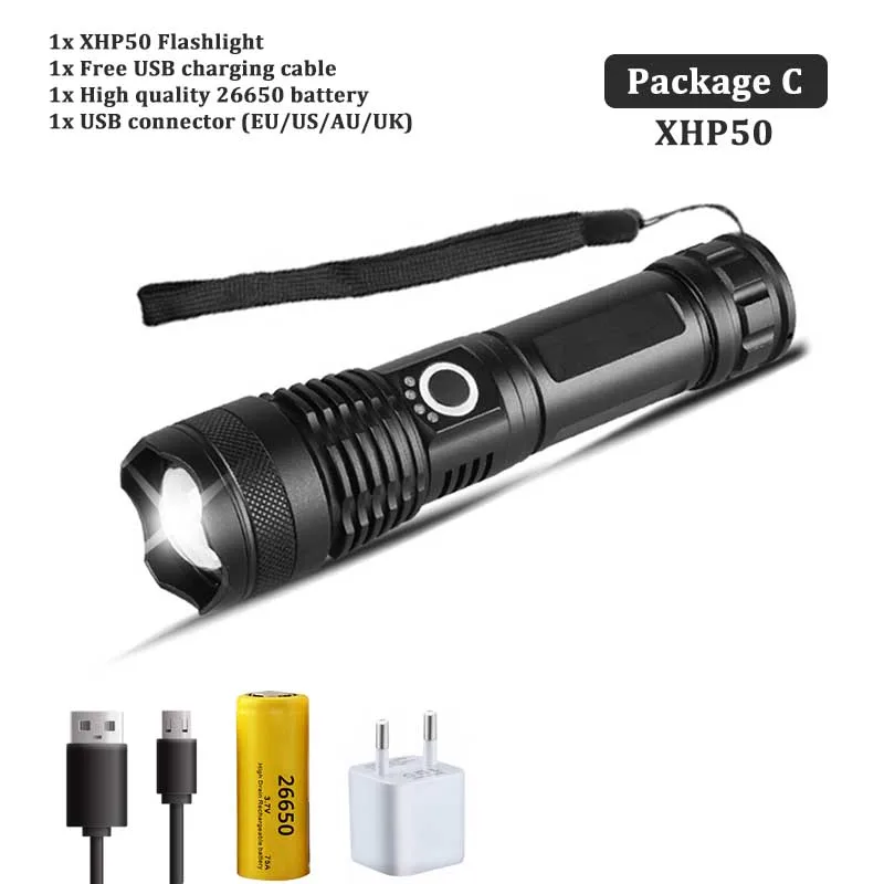 Блики XHP70.2 светодиодный фонарик usb зарядка Тактический сверхъяркий фонарик водонепроницаемый зум охотничий свет с помощью батареи 18650 или 26650 - Испускаемый цвет: XHP50-C