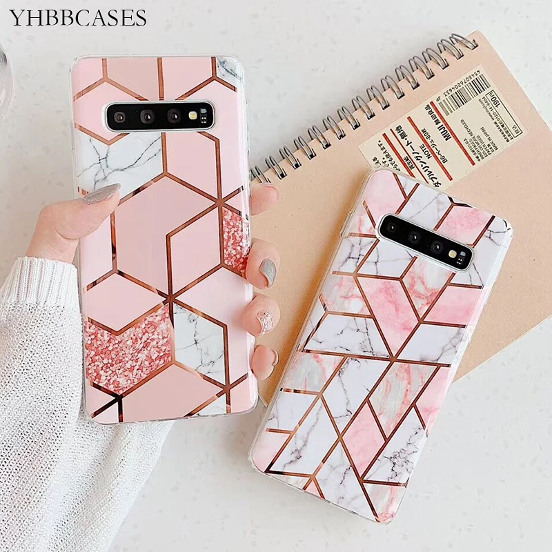 YHBBCASES Позолоченные геометрические мраморные Чехлы для Samsung Galaxy S10 S8 S9 Plus модные
