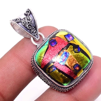 

Dichroic Glass Pendant Silver Overlay over Copper , 42mm, P6503