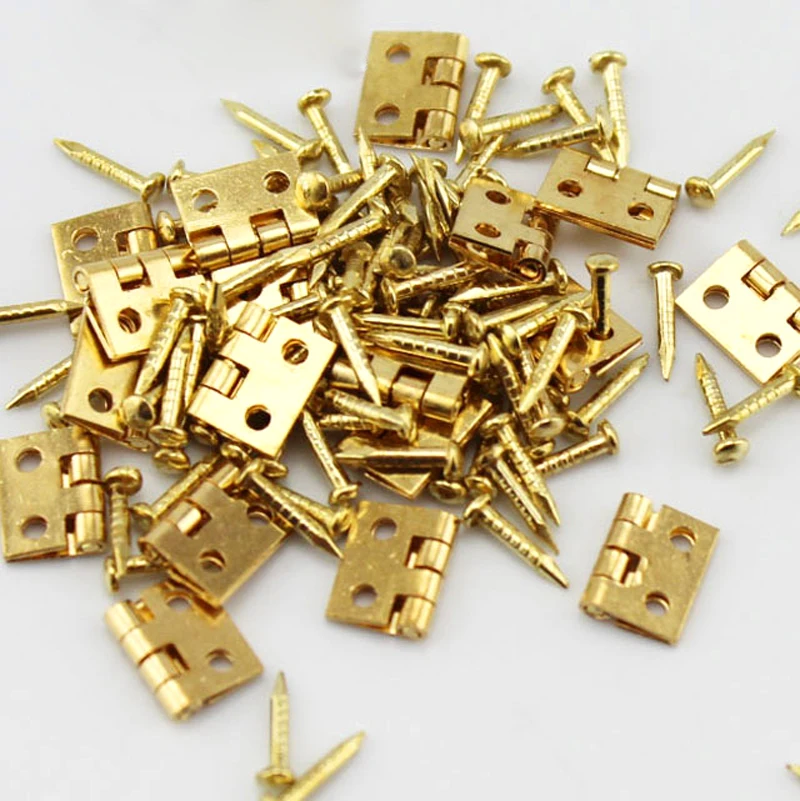 Pure Copper Mini Flat Small Box Folding Butt Hinges door hinges Door DIY Craft Supplies Jewelry Box Decor 8*10mm (80Pcs Nails) 20Pcs
