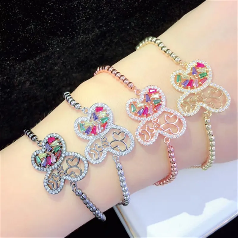 10 шт./лот, высокое качество, латунный браслет, инкрустированный, Радужный, кубический цирконий, Бабочка, регулируемый браслет, модные ювелирные изделия