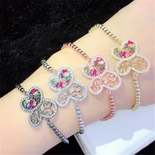 10 шт./лот, высокое качество, латунный браслет, инкрустированный, Радужный, кубический цирконий, Бабочка, регулируемый браслет, модные ювелирные изделия